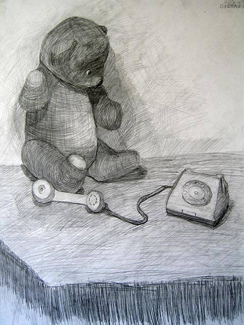 Das Bärchen. Alexander Babel, 2. Klasse, 1998/99, Bleistift, 62 × 43 cm. Entstanden im Zeichenunterricht der Kinderkunstschule in Nowomoskowsk (Russland).