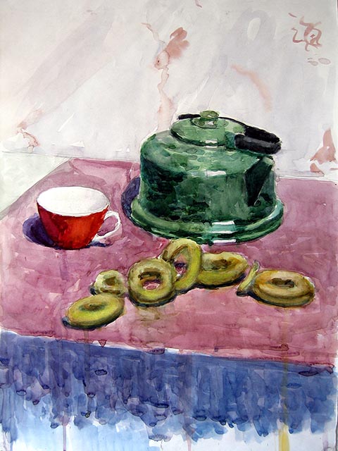 Brezelringe. Alexander Babel, 3. Klasse, 1999/2000, Aquarell, 62 × 43 cm. Entstanden im Malunterricht der Kinderkunstschule in Nowomoskowsk (Russland).