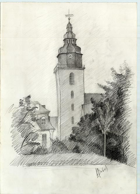 Trinitatiskirche. Alexander Babel, 2005, Bleistift, 43x30,5 cm. Sondershausen.