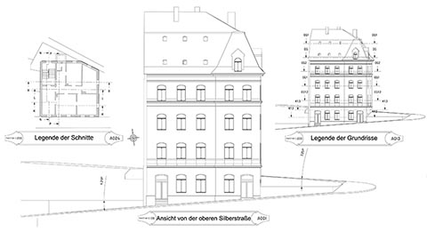 Blick auf das Dietel-Haus von der Oberen Silberstraße in Greiz.