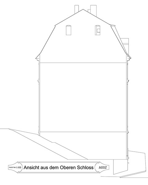 Blick auf das Haus Dietel vom Oberen Schloss, Greiz.