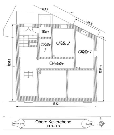 Grundriss des oberen Kellerbereichs des Hauses Dietel, Greiz.