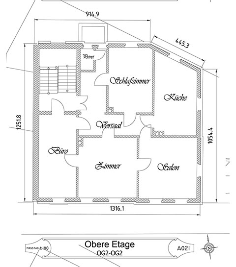 Grundriss des oberen Geschosses des Hauses Dietel, Greiz.