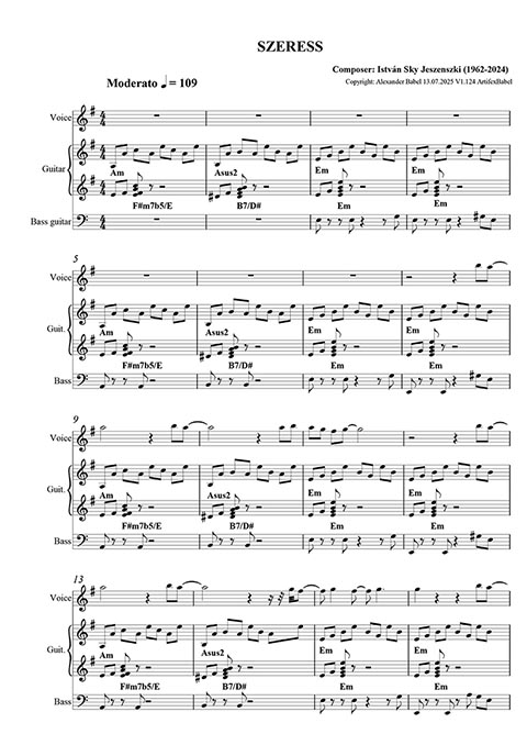 Noten im PDF-Format zum Lied „Szeress“ (Liebe) von Istvan Sky.