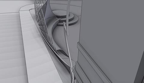 Draufsicht auf Istvandukt auf dem Istvanplatz in Greiz, Bank, Stufen. 3D-Modell.