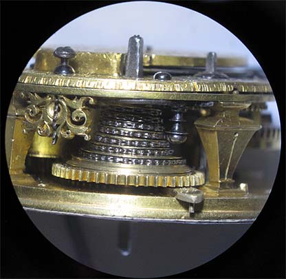 Mechanism with a verge escapement, the fusee (fusée-chaîne), Gall chain.
