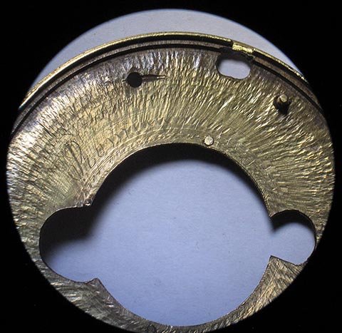 Signature on the dial base. Antique verge escapement table clock, driven by a fusee and chain.