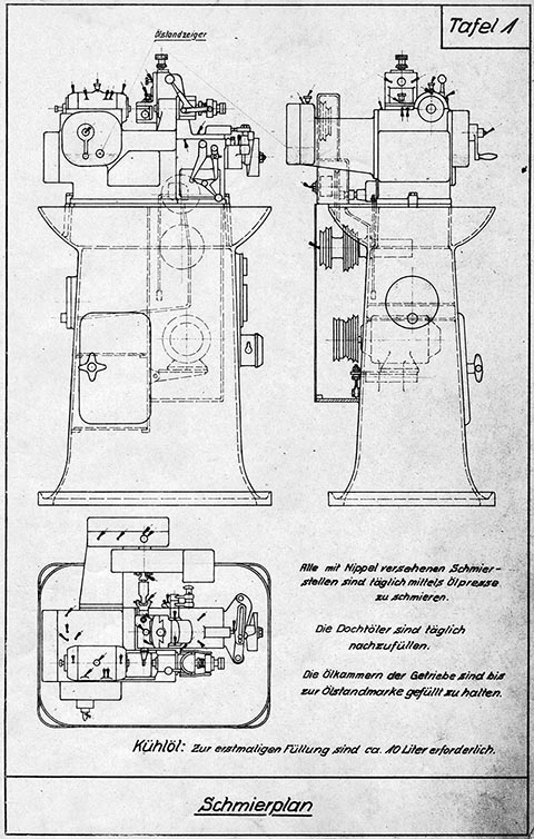 Gauthier W1 gear hobbing machine, Calmbach an der Enz, Germany. Diagram/Schematic.