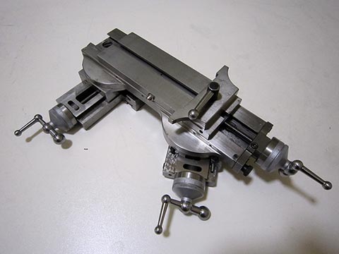 Double carriage cross slide for the Schaublin 70 lathe featuring two transverse slides. Bottom view.