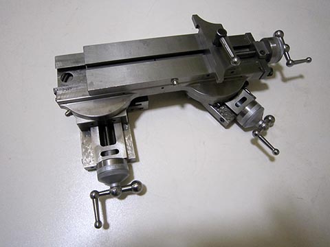 Double carriage cross slide for the Schaublin 70 lathe featuring two transverse slides. Bottom view.