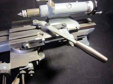 Schaublin 70 lathe, cross slide with lever-operated feed for semi-automatic operation.