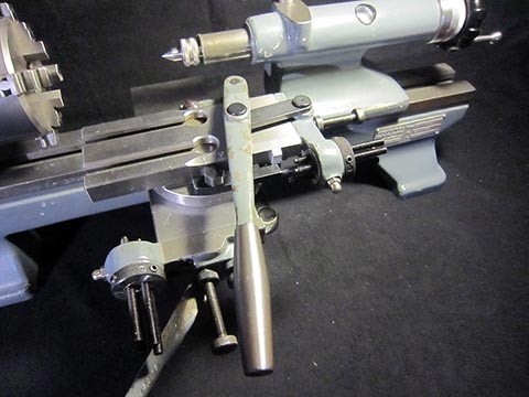 Schaublin 70 lathe, cross slide with lever-operated feed.